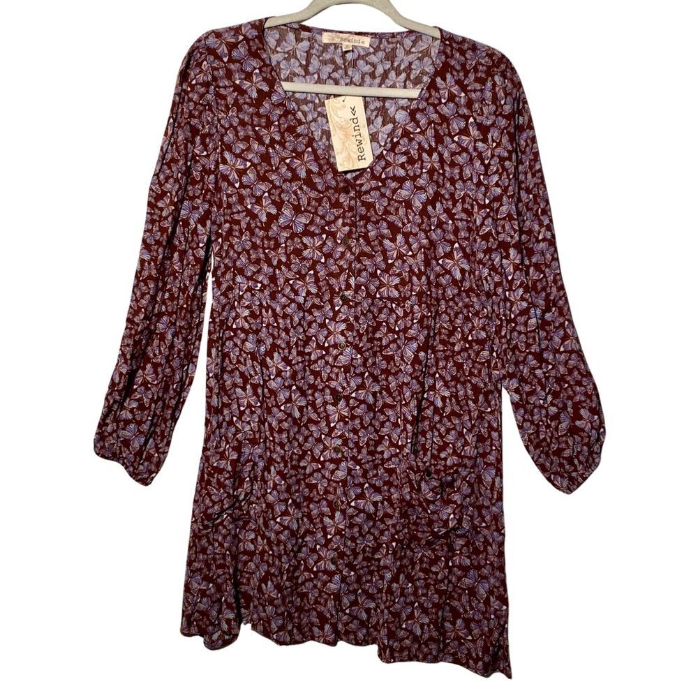 Rewind Butterfly Print Babydoll Dress Purple Burgundy Prairie NWT Size M